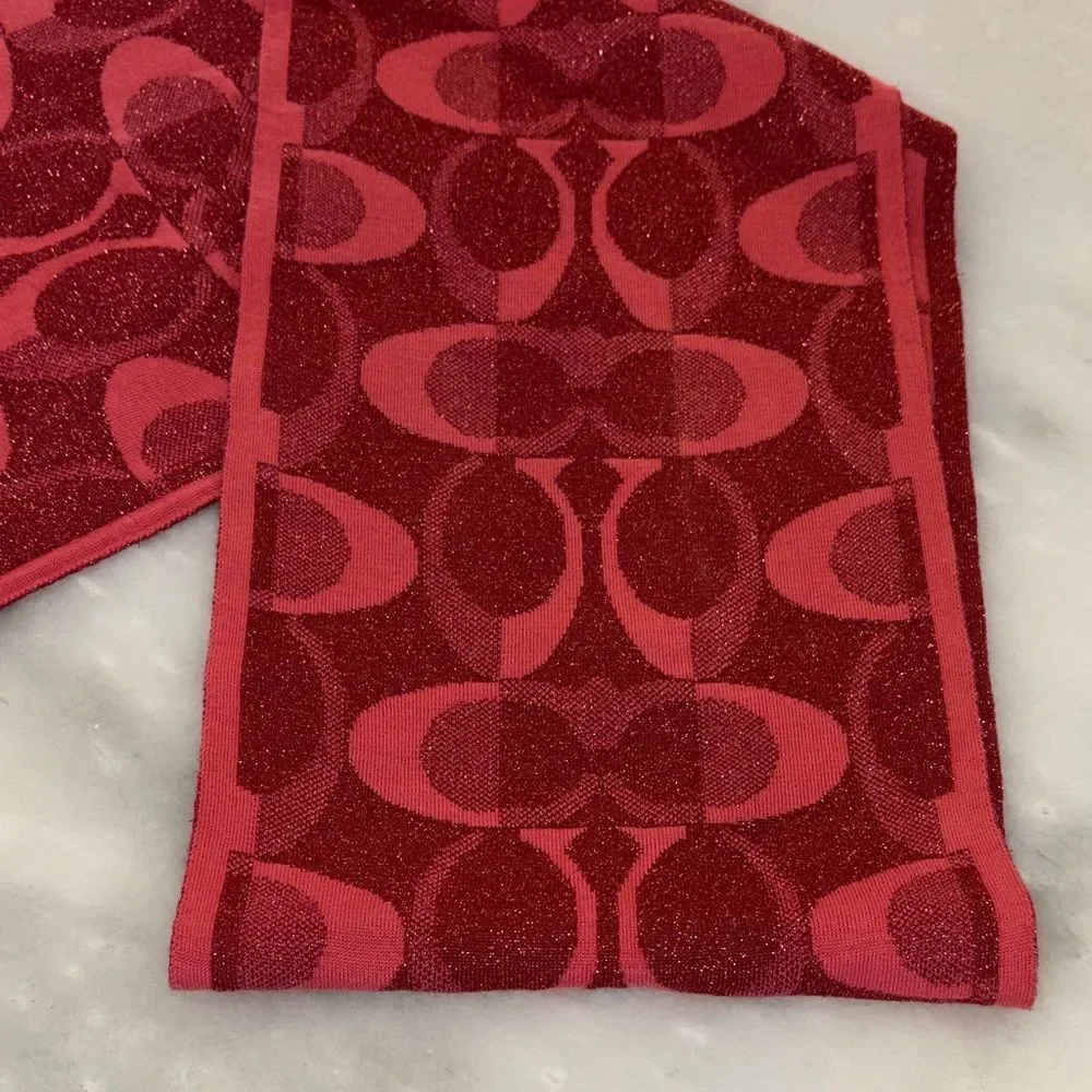 Coach Merino Wool Scarf Lurex Signature Logo Dream C Knit Scarf